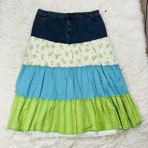 Sexy Speechless Denim Jean Mermaid Tiered Stretch Maxi Skirt Sz XL Fits Sz 14